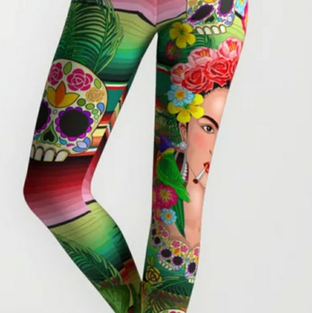Frida Kahlo Floral Exotic Portrait Leggings -Med